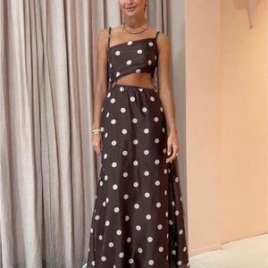 New SIR polka dots brown summer long dress summer wedding guest size 0